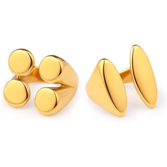 2-Piece Adjustable Gold Ring Set – Minimalist Geometric Statement Jewelry - Picture 5 of 5